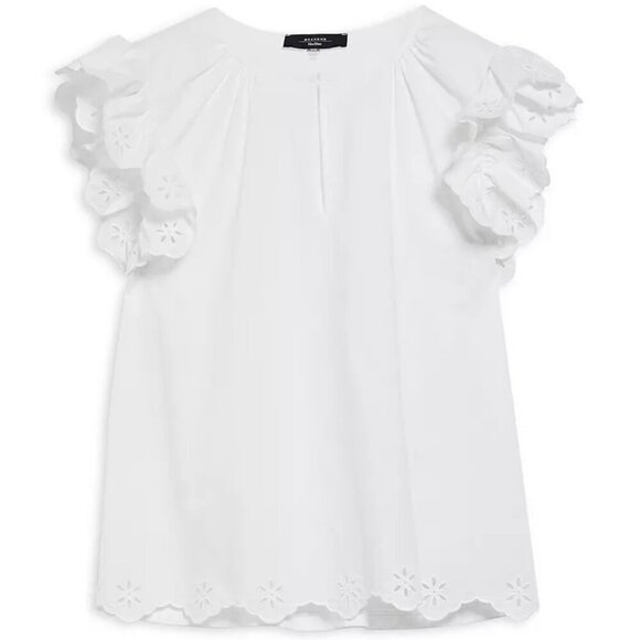 Weekend Max Mara Giulio Cotton Ruffled Eyelet Top Size S White Cottagecore - Picture 2 of 14